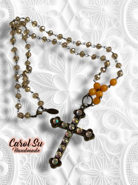 Carol Su Jewelry - Carol Su Handmade 30" Iridescent Beaded Cross Necklace